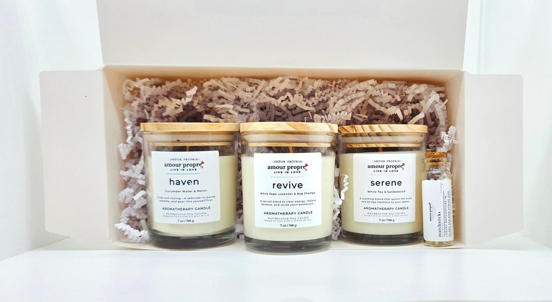 Amour Propre Aromatherapy Collection Trio - Serene, Haven, Revive Soy Candles