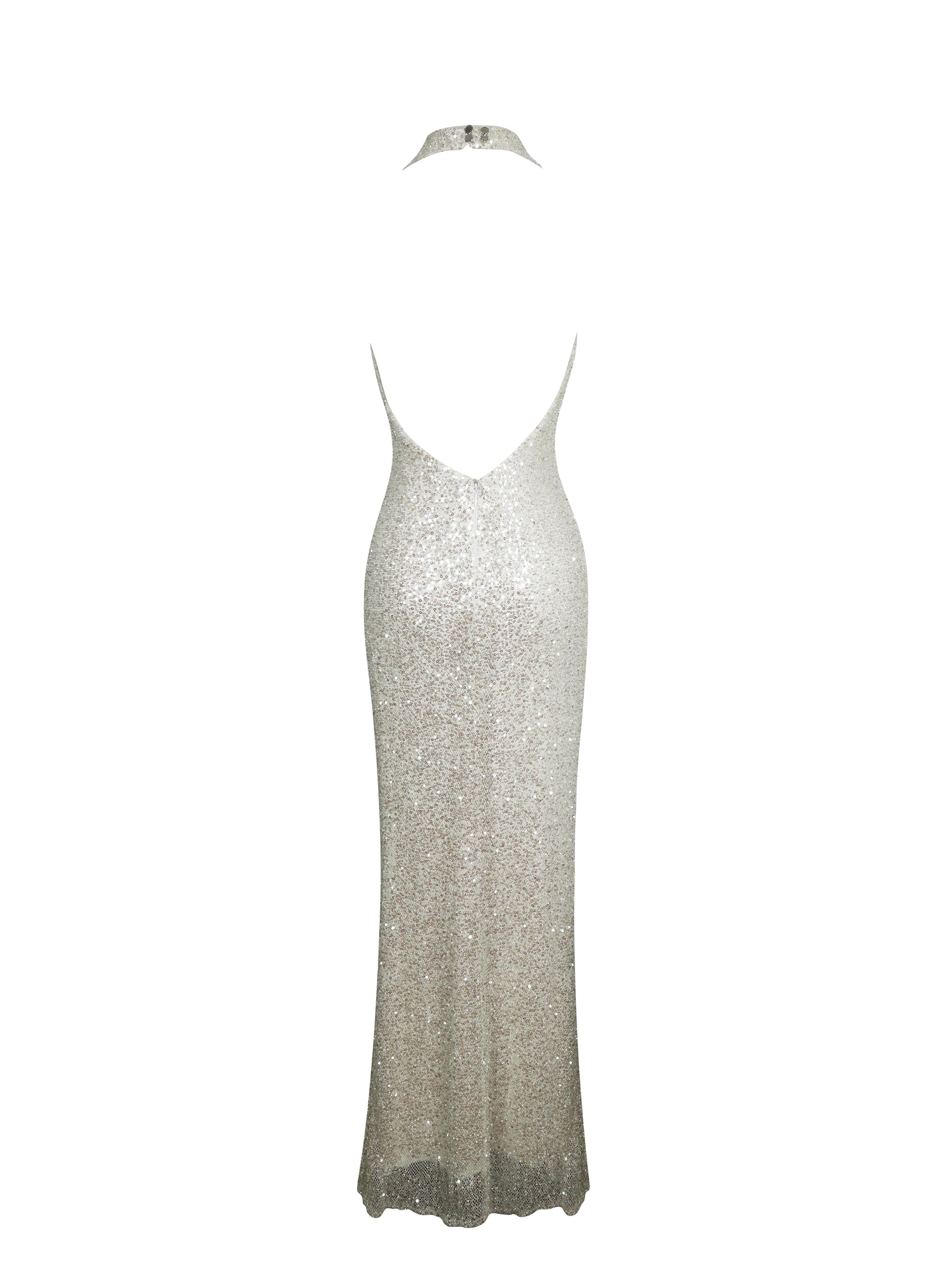 Niamh Golden Beaded Cowl Halter Backless Maxi Dress