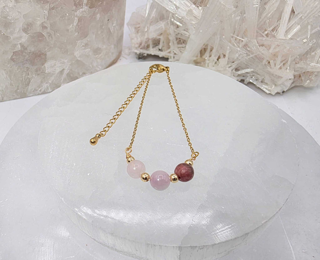 I AM ENOUGH -Kunzite, Rose Quartz, Rhodonite Gem Jewelry Set