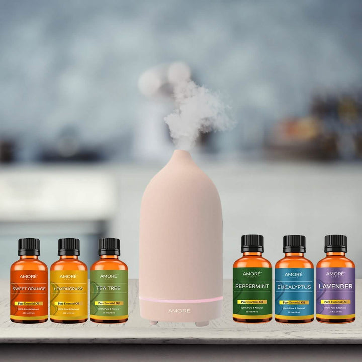 7-Piece: Ultrasonic Aromatherapy Essential Oil Diffuser with Essential Oils