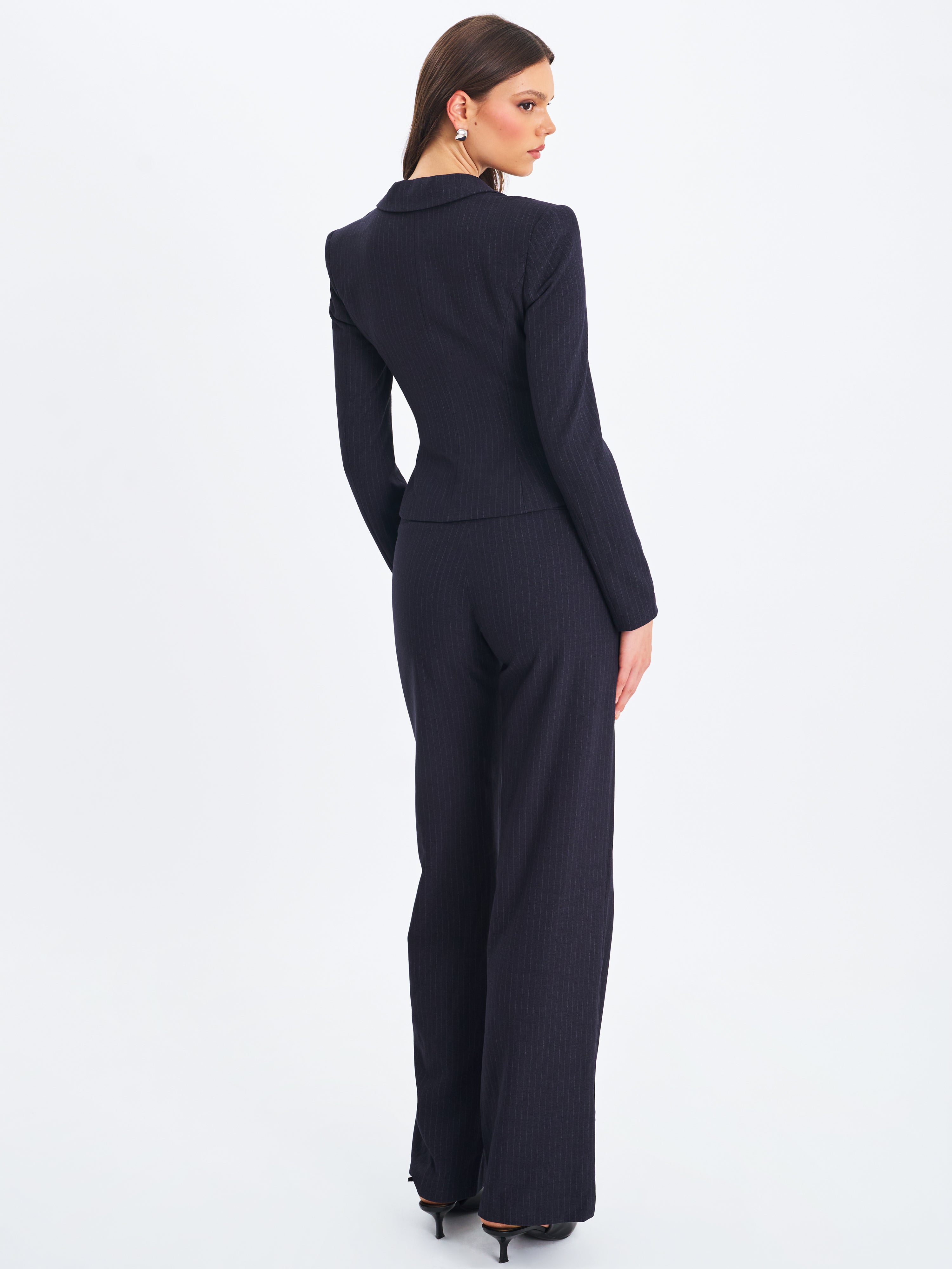 Quinnie Navy Striped High-Waisted Straight Leg Pants