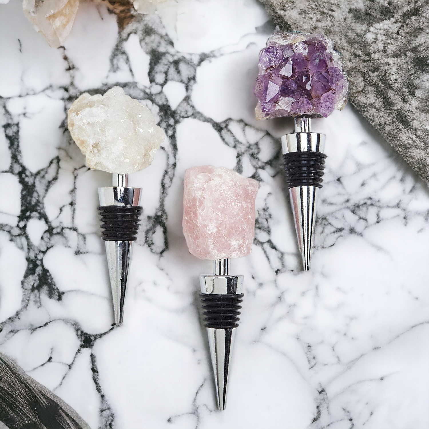 Natural Stone Wine Bottle Stoppers Set Decorative Bougie Bottle Stopper Gifts For Wine Lovers