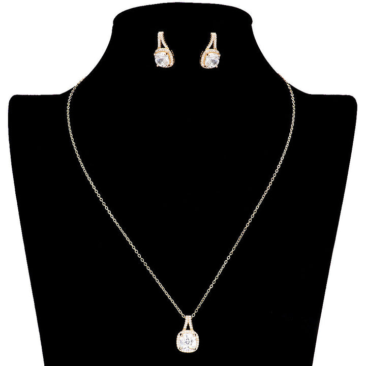 CZ Cushion Square Stone Jewelry Set