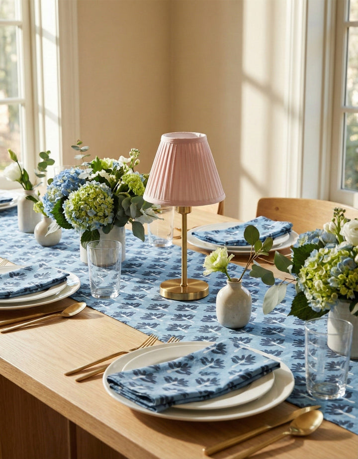 Zeenat Linen Table Runner - Steel Blue