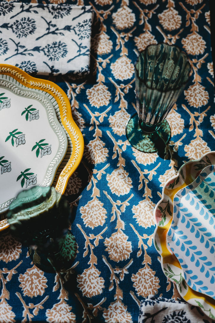 Nikhar Linen Hand-Printed Runner - Ink Blue