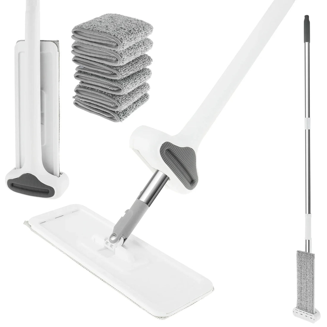 Microfiber Flat Mop 360 ° Rotating Flat Floor Mop Self Wringing Dust Mop with Dewatering Scraper for Kitchen Home Cleaning Mop