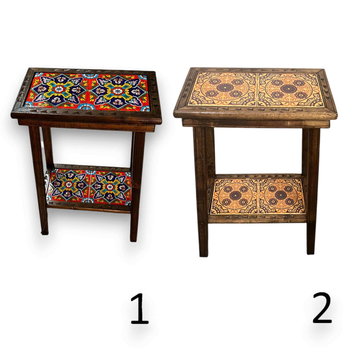 Talavera Tile End Table | Handmade Mexican Wood Accent Furniture